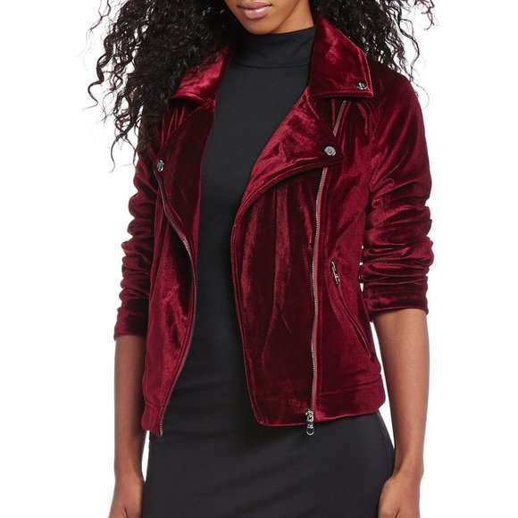 Steve Madden Jackets & Blazers - NWT Steve Madden Velvet Moto Jacket Burgundy Large